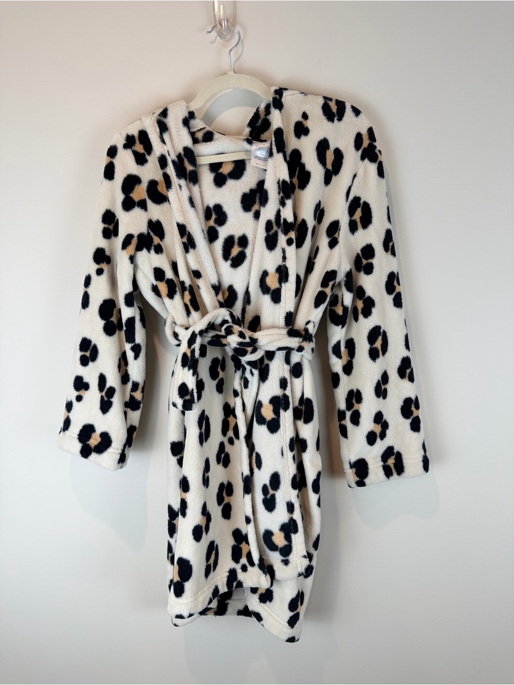 GAP Kids Plush Hooded Robe in Cream, Black & Tan Leopard with Ears Size 12
